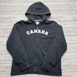 Y2K Roots Athletics Hoodie Men's XL Black Canada Applique Distressed Athleisure